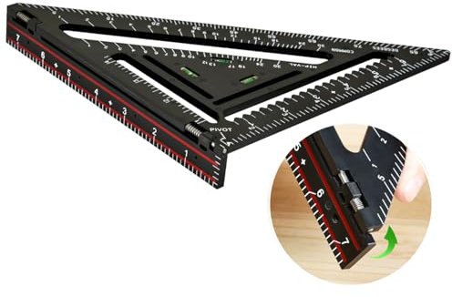 Carpentry T Square Folding Multi-Function Tool - 7 Inch Speed Square Adjustable Tracer for Woodworking, Wrench, Protractor, Ruler, Marking Gauge (No Jig)