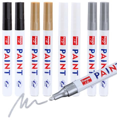 Sxutop 8 Pezzi Pennarello Pneumatici Auto Pennarello Vernice Indelebile Penna per Pneumatici pennarello Permanente Bianco Impermeabile per Auto Moto Legno Metallo, Pennino Spesso (4 Colori)