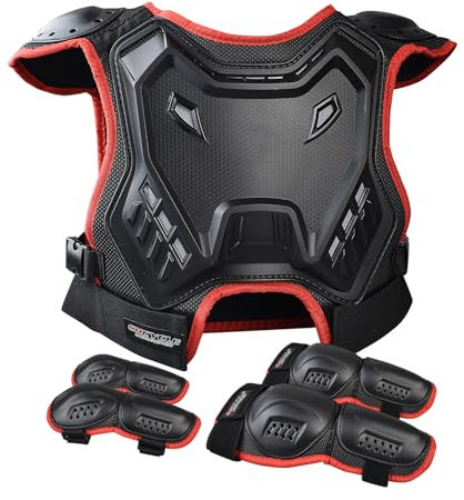 Tuta da moto da cross per bambini, protezione toracica con ginocchiere e gomitiere, per giovani, mountain bike, ciclismo, pattinaggio (rosso)