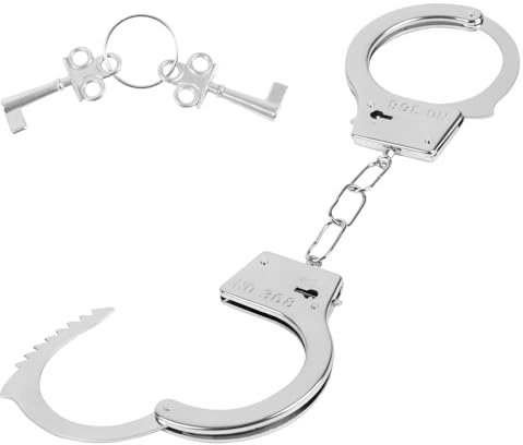 LOMIMOS Esposas para niños, esposas plateadas de metal con llave, para Halloween, carnaval, juegos de policía, fiestas