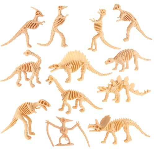 Dinosaur Bones, 36 pcs Mini Dinosaur Figures Fossil Stable Plastic Dinosaurs Figures for Dino Sand Dig Science Party Favor Decorations 12 Styles (Earth Color)