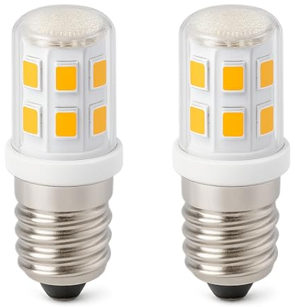 E14 LED Fridge Bulb, 2W SES Small Edison Screw, Replaces 15W 20W 25W 28W Fridge Lamp/Pygmy Bulb, 3000K Warm White, 320LM, T25 Mini Light Bulb for Refrigerator, Cooker Hood, Night Light, Pack of 2