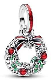PANDORA Moments 794238C01 Couronne de Noël double charm en argent sterling avec cristal artificiel Compatible ME et Moments
