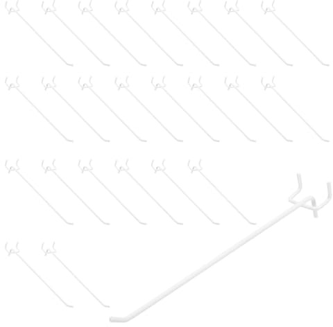 QUARKZMAN 50 Pcs Ganchos Pesados Para Paneles Perforados, Ganchos De Estantería De 8 Pulgadas Para Paneles Perforados De 1/4, Organizador Para Garaje, Oficina Y Cocina, Blanco