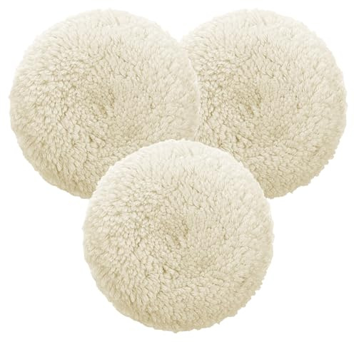 MSHHDK 3pcs Wool Buffing Pad Kit 7 Inch Wool Polishing Pads Natural Wools Car Auto Hook and Loop Backing for Compound Cutting & Polishing Car Boats Truck Motorcycle Washing Machine