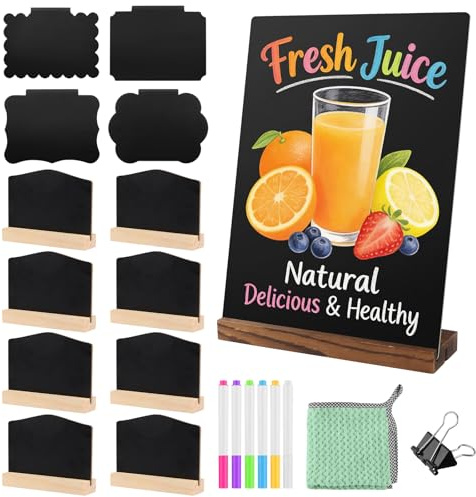 UYUYong 13 Piezas Pizarras para Bufé Etiquetas de Precio de Doble Cara Pizarra Pequeña con Soporte Marcadores y Paño de Limpieza Ideales para Bodas, Tarjetas de Lugar, Panaderías y Cafeterías