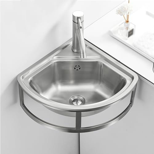 Rostfritt Stål Handfat Hörnhandfat Väggmonterat Handfat Handfat Modernt Badrumshandfat Med Kran Husbilshörnhandfat Barhandfat, Silver