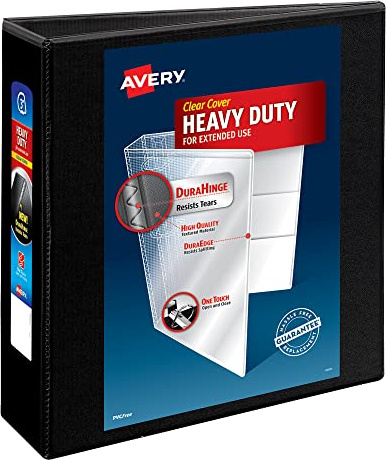 Avery Heavy-Duty View 3 Ring Binder, 3 One Touch Slant Rings, Holds 8.5 x 11 Paper, 1 Black Binder (05600)