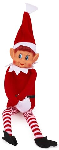 Elves Behavin' Badly- Elf Papá Noel Elfo de Vinilo Suave de Pierna Larga con Sombrero y Etiqueta, Color Rojo, 48 (PMS International 13056)