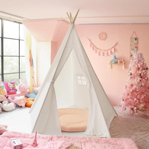 CO-Z Larger 85 H Kids Teepee Play Tent, 2.1m Large Indoor Canvas Teepee Tent for Adults, Tall Foldable Teepee Outdoor, 5 Sides Party Picnic Wedding Teepee Tent with Storage Bag