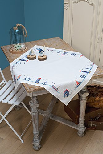 Vervaco Stickpackung Tischdecke Zählmusterpackung Kreuzstich Maritim Stickdecken zum Selbersticken Stickset Weihnachten Kreativ Set für Erwachsene 80 x 80 cm Kreatives Geschenk