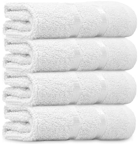 Towelogy® Luxuriöses Waschlappen aus ägyptischer Baumwolle, Flanell, Fingerspitzen-Handtücher-Set, 500 g/m², superweiche und sehr saugfähige Waschlappen, 30 x 30 cm (4 Stück, Weiß)