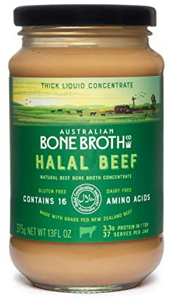 Halal Beef Bone Broth Concentrate- Beef Flavour- Nourish yourself with a cup a day, great for improving gut health and general well-being - New Zealand Grass-Fed Beef - 375 grams Made in Australia