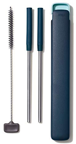 OXO Good Grips 4-Piece Reusable Extendable Straw Set, Blue/Green, 10.5 inches