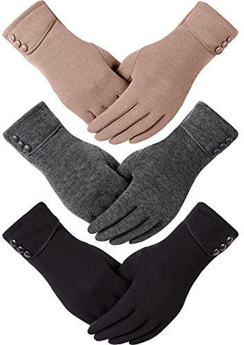 Dimore 3 Pairs Winter Gloves for Women Cold Weather Girls with Touch Screen Fingers Warm Thick Texting (B-3pair(1Black+1Dgrey+1Khaki))
