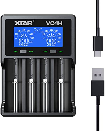XTAR VC4H 18650 Chargeur de batterie 4 baies universel avec écran LCD USB pour Li-ion 3,7 V 16340 18350 20700 21700 26650 1,2 V NI-MH NI-CD AAA AA