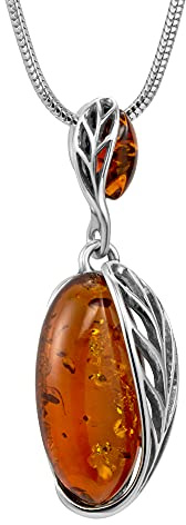 Copal Collana Con Ambra E Ciondolo A Foglia In Argento 925 Lunghezza Regolabile Ecosostenibile