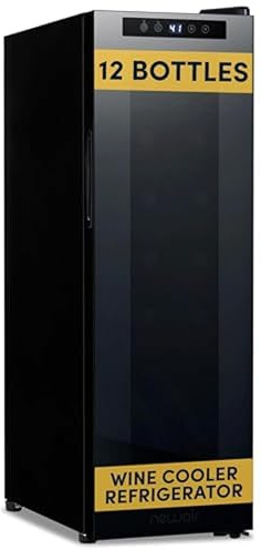 NewAir 10 Wine Fridge for 12 Bottles | Freestanding Wine Cooler Refrigerator with Glass Door | Compact Countertop Storage with Precision Cooling & Quiet Operation | Black
