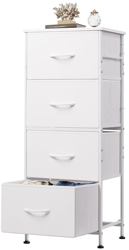 WLIVE Dresser with 4 Drawers, Storage Tower, Organizer Unit, Fabric Dresser for Bedroom, Hallway, Entryway, Closets, Sturdy Steel Frame, Wood Top, Easy Pull Handle, White