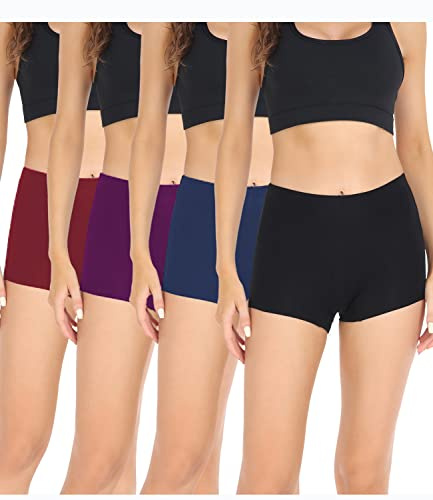 wirarpa Women's Boxers Underwear Cotton Ladies Safety Boy Shorts Under Skirt with Cotton Crotch 4 Pack Black Blue Purple Red Size L