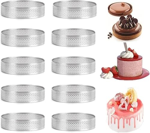 Liseng 10 anillos redondos para tartas con agujero, acero inoxidable, para tartas, quiches, pasteles, mousse, molde para hornear, 10 cm