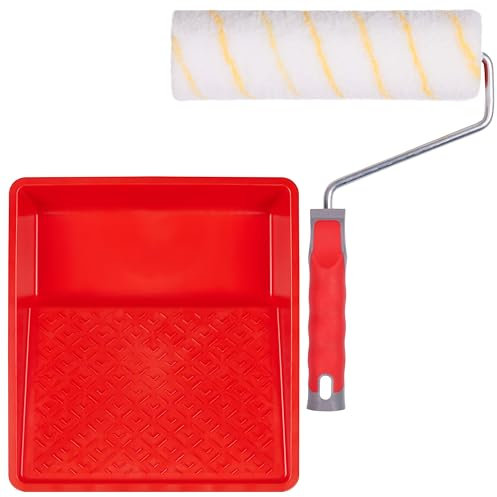 FOLTAPE Farbwalze 25 cm - malerset streichen: Farbroller und Farbwanne - Malerrolle mit Thermofusion und ergonomischer Griff - Wand Streichen Set - Farbroller Wandfarbe ideal für größere Flächen