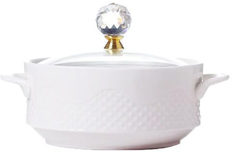 BURLOE Suppenterrine Aus Keramik, Kreative Servier Suppenschüsseln Mit Glasdeckel Und Doppelgriffen Für Suppe Müsli Eintopf Chill Miso Suppe Pure White,2100ml