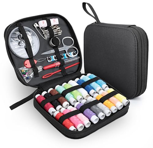AiQInu Nähset Reise Set, Nähset mit 86er Nähzubehör, Faden Nähnadeln Schere Fingerhut Maßband, Pullover-Nadeln, Tasten