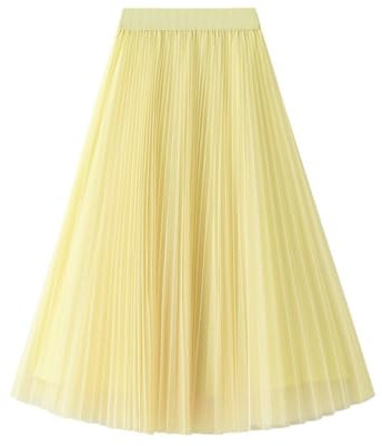 RQPYQF Jupe Longue Femme A-Ligne Jupe Longue Tulle Vintage Elégante Jupe Taille Haute Longue Jupe Plissée en Tulle Midi Gonflées BSQ39 (Jaune Clair)