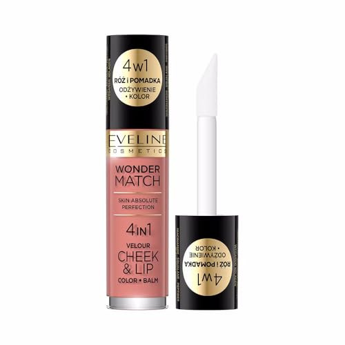 Eveline Cosmetics Wonder Match flytande rouge och läppstift – multifunktionell fuktformel med squalan, peptider, veganskt kollagen och niacinamid – 3 nyanser