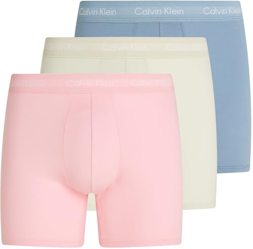 Calvin Klein Herren 3er Pack Boxershorts Briefs Boxer Brief Stretch, Mehrfarbig (Faded Denim, Celadon Tint, Buff Pk), S