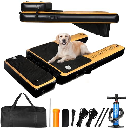 DiDiBirDi Hunde Wasserrampe,Doppelschicht Extra Große Breite Aufblasbare Wasserrampe Pool Leiter, Welpen-Planke rutschfeste Hundeboot Schwimmende Leitermit für Boote und Docks für Hunde bis 100 kg