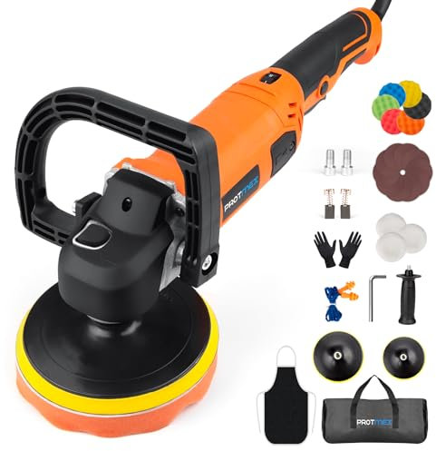 Protmex Car Buffer Polisher, 1600W 7/6 Inch Rotary Buffer Polisher Waxer, Car Buffers Polishers with 8 Variable Speeds, Random Buffer Polisher kit, Detachable Handle for Car, Boat, Polishing, Waxing