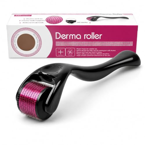 Derma Roller, 0.25mm Beard Roller, 540 Titanium Micro Needling Rollers for Men and Women, Beard Growth Rollers for Stimulate Hair Growth, Facial Skin Care, Scar Removal