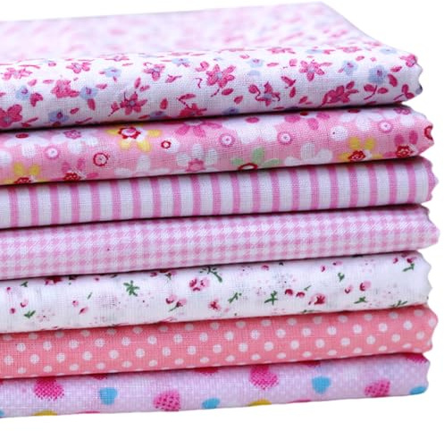 7pcs 50 x 50cm 100% Cotton Fabric Sewing Patterns Quarter Precut Fabrics DIY Handmade Sewing Quilting Fabric for Sewing Cotton ​Pattern Floral Squares Patchwork Mixed Squares Bundle (Pink)