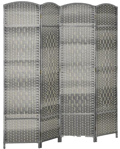 HOMCOM Paravento interno in legno, 4 pannelli, 180 x 180 cm, divisorio pieghevole, per soggiorno, camera da letto, casa, grigio misto