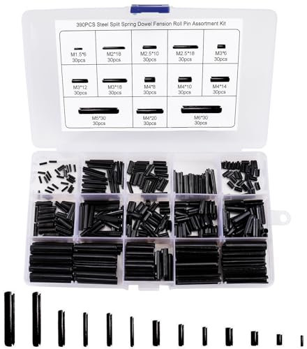 Tunejoy 390 Pièces Goupilles élastiques Assortiment de Goupille élastique Goupilles Fendues en Acier au Manganèse M1.5 M2 M2.5 M3 M4 M5 M6