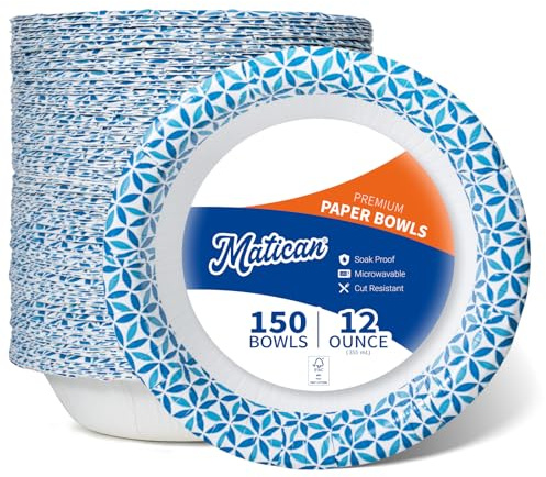Bols en Papier, 350 ml, 150 pièces, Résistants au Micro-ondes, Étanches, Bols Jetables avec Design Infini Pétale, Idéals pour Soupe, Salade, Snacks et Repas
