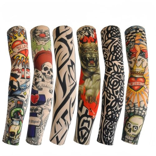 RUIOMII 6 piezas mangas de tatuaje, 100% nylon, transpirable y cómodo, mangas de tatuaje de protección solar para el carnaval, Halloween, unisex 41CM mangas de tatuaje para hombres y mujeres