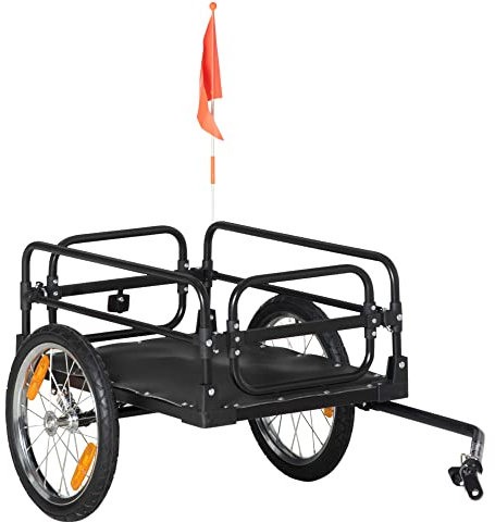 HOMCOM Remolque de Carga para Bicicleta Carro para Bicicleta Desmontable con 2 Ruedas Reflectores y Bandera Marco con Amortiguador Capacidad de 70L Carga 40 kg 125x64x53,5 cm Negro
