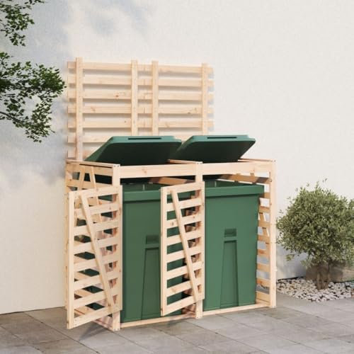 Gecheer Abri pour Poubelle Double sur roulettes Bois Massif de pin, Abri Range Poubelle Cache Conteneur Déchets avec Portes avec Système de Verrouillage pour Jardin, Extérieur