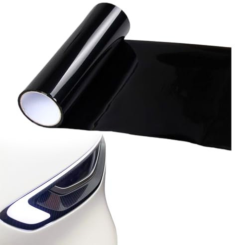 Tönungsfolie Auto,Scheinwerfer Folie,Scheibentönungsfolie Auto Folie Schwarz Glanz,Selbstklebend Autofolie Schwarz Glänzend,Klebefolie für Rücklichter,Nebelscheinwerfer,Rückleuchten,120x30cm