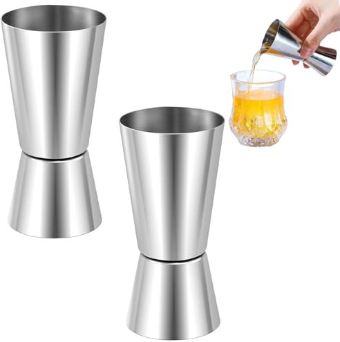 Lot de 2 verres doseurs à cocktail Barmass - Double mesure avec graduation - 2 cl - 4 cl - En acier inoxydable - Pour gin, whisky, alcool - Accessoire de bar et de cocktail de qualité supérieure