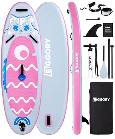 Aufblasbares Kinder-Paddle-Board, Extra Breites Stand-Up-Paddle-Brett, SUP-Board mit Abnehmbarer Finne, Schwimmendes Paddel, Handpumpe, Reise-Board (Cat pink)