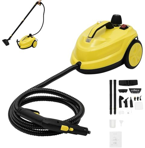 Pulitore a vapore da 2000 W, 1,7 l, multifunzione a vapore con spazzola girevole a 360°, per la pulizia di cucine, bagni e interni auto, giallo