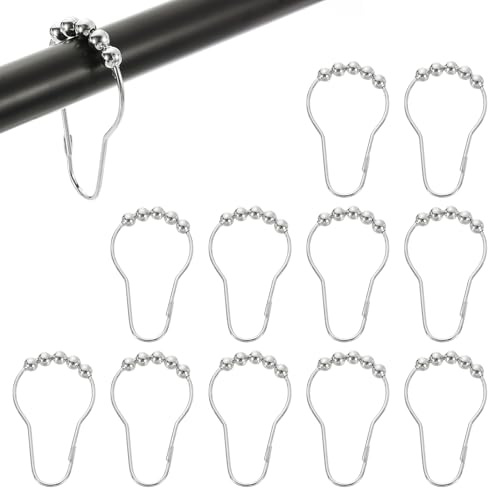 QUARKZMAN 12 Piezas Anillos Rodantes De Bolas Metálicas Color Blanco Níquel | Deslizantes, Ganchos Para Cortina De Ducha Anticorrosivos, Ganchos Para Cortina De Ducha