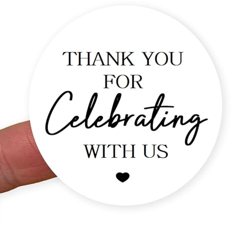 Thank You for Celebrating with Us Stickers – 45mm Round White Labels with Black Print – Perfect for Gift Bags, Wedding Favours, Party Bags & Envelope Seals – Pack of 50