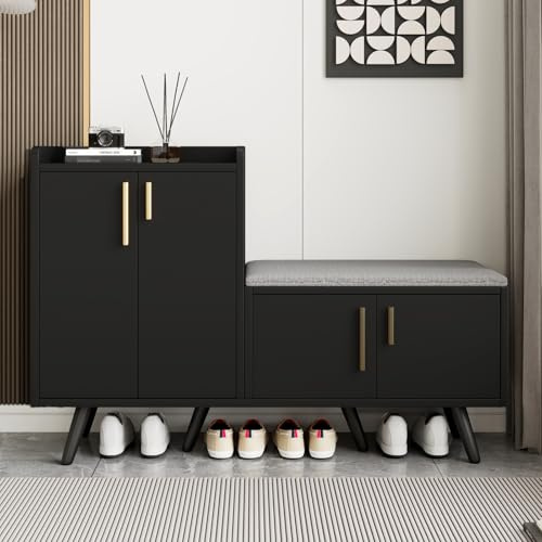 FOERPL Panca per scarpe Entree,120 x 34 x 82 cm scarpiera con ripiani regolabili, 2 in 1 armadio per scarpe Aves Panca per ingresso, soggiorno, corridoio