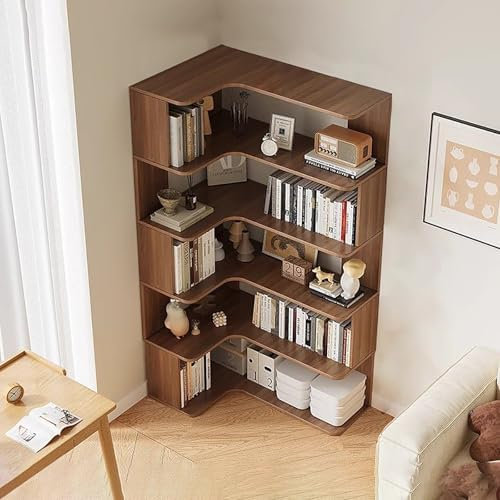 6-Tier Corner Bookshelf, Modern Tall Bookcase with Anti-Drop Panel, L-Shaped Etagere Shelf, Freestanding Display Rack for Home Office and Living Room Storage Organizer