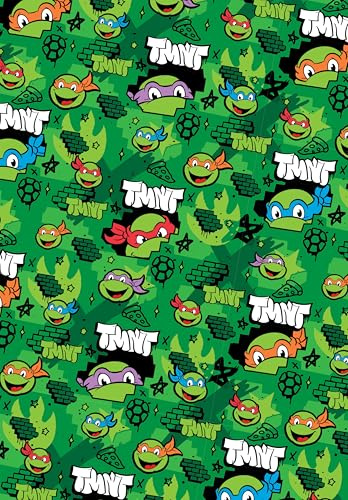 Carta da regalo per adolescenti con tartarughe Ninja, 2 fogli e 2 etichette per regali di compleanno